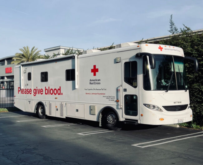 Red Cross Van in a parking lot.