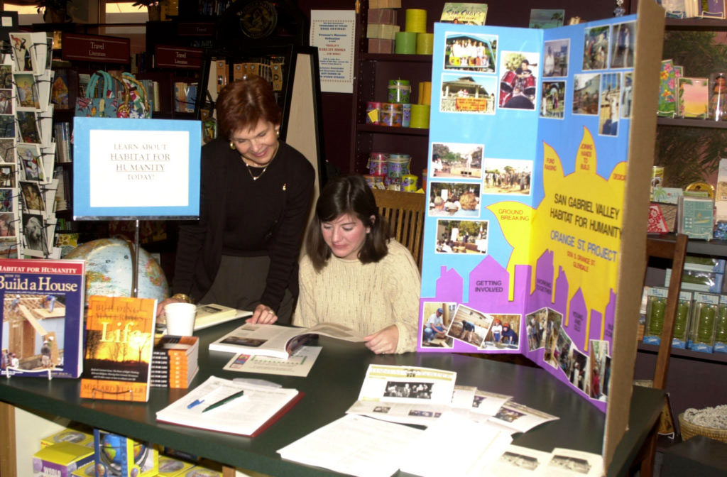 Two women sitting at a table in Vroman's Bookstore.