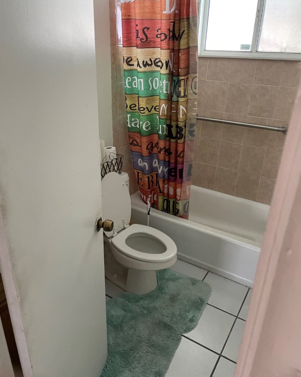 Cramped bathroom with no space for a wheelchair