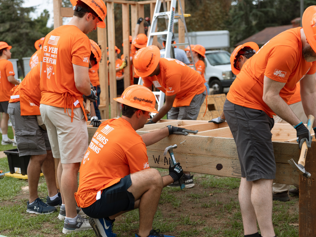 Volunteers building