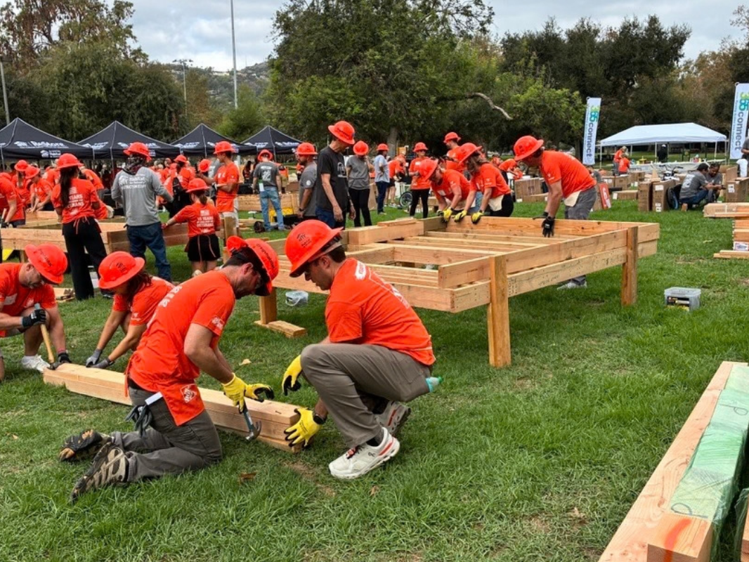 volunteers building
