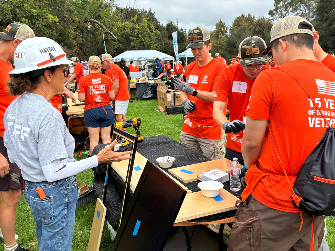 volunteers getting ready to build